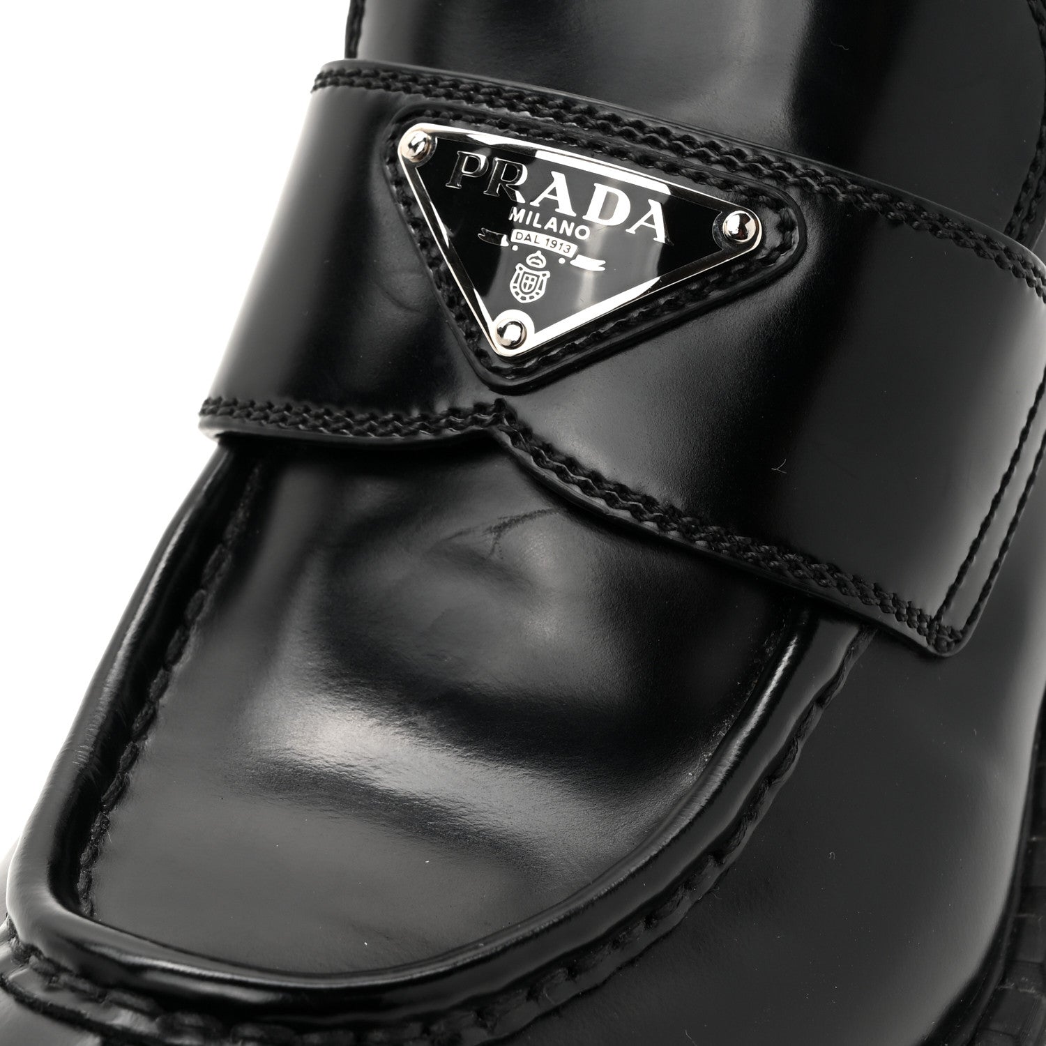 Prada Spazzolato Metal Triangle Logo 50mm Loafers 38 Black 11 of 13