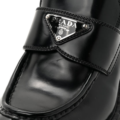 Prada Spazzolato Metal Triangle Logo 50mm Loafers 38 Black 11 of 13