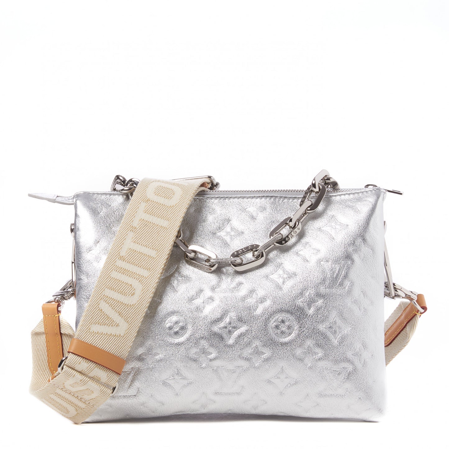 Metallic Lambskin Embossed Monogram Coussin PM Silver