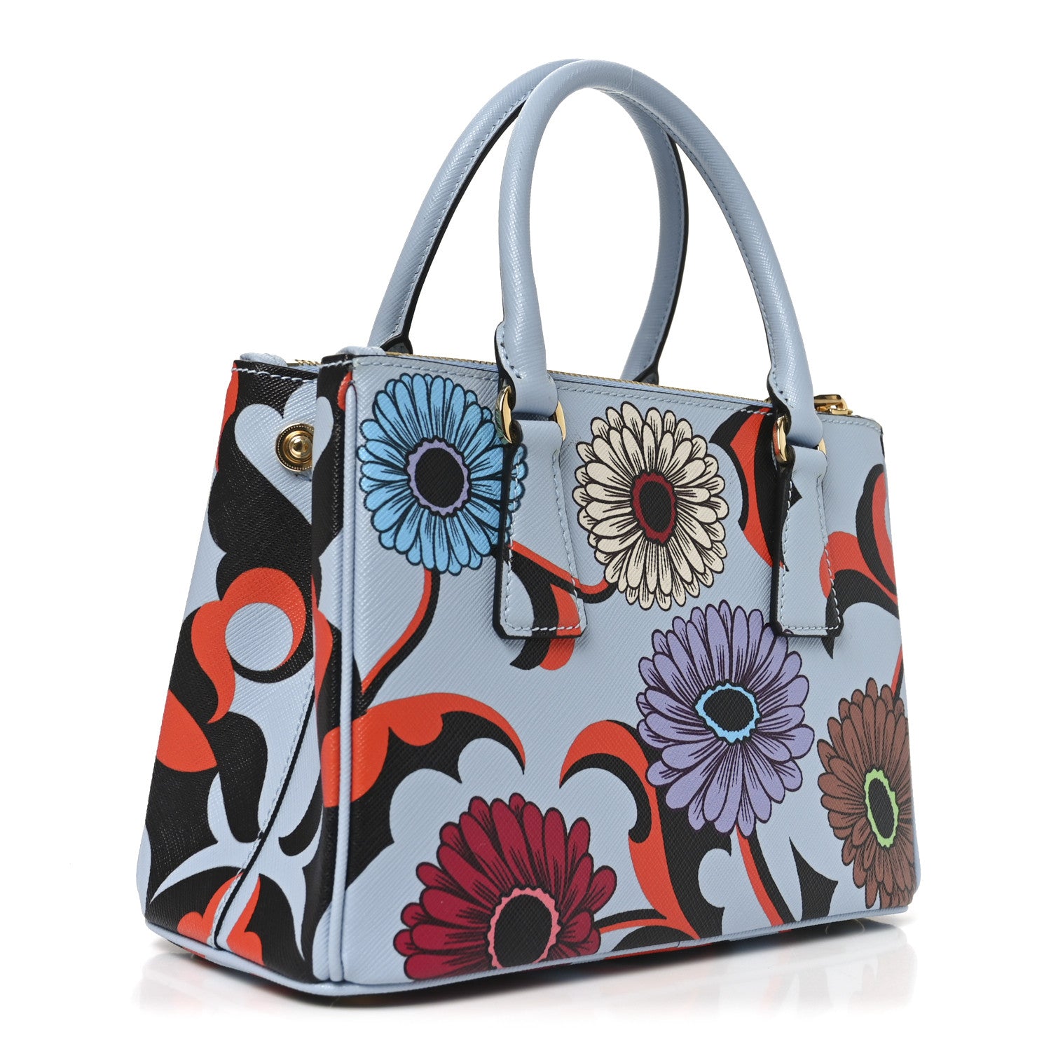 Prada Saffiano Lux Floral Print Small Galleria Double Zip Tote Celeste 3 of 9