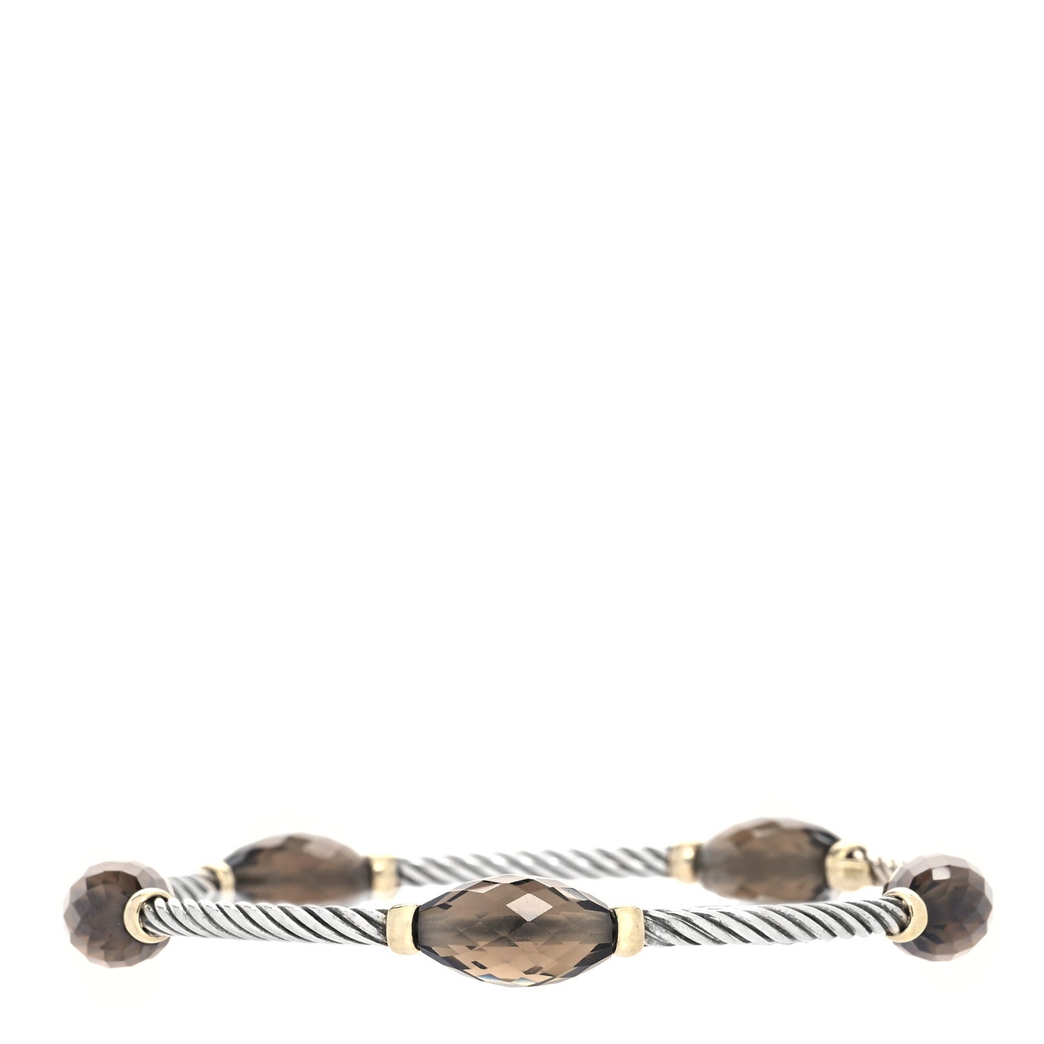 David Yurman Sterling Silver 18K Yellow Gold Smoky Quartz Station Bangle Bracelet 1 of 6