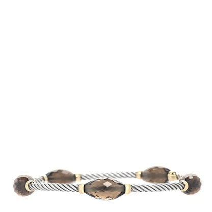 David Yurman Sterling Silver 18K Yellow Gold Smoky Quartz Station Bangle Bracelet 1 of 6