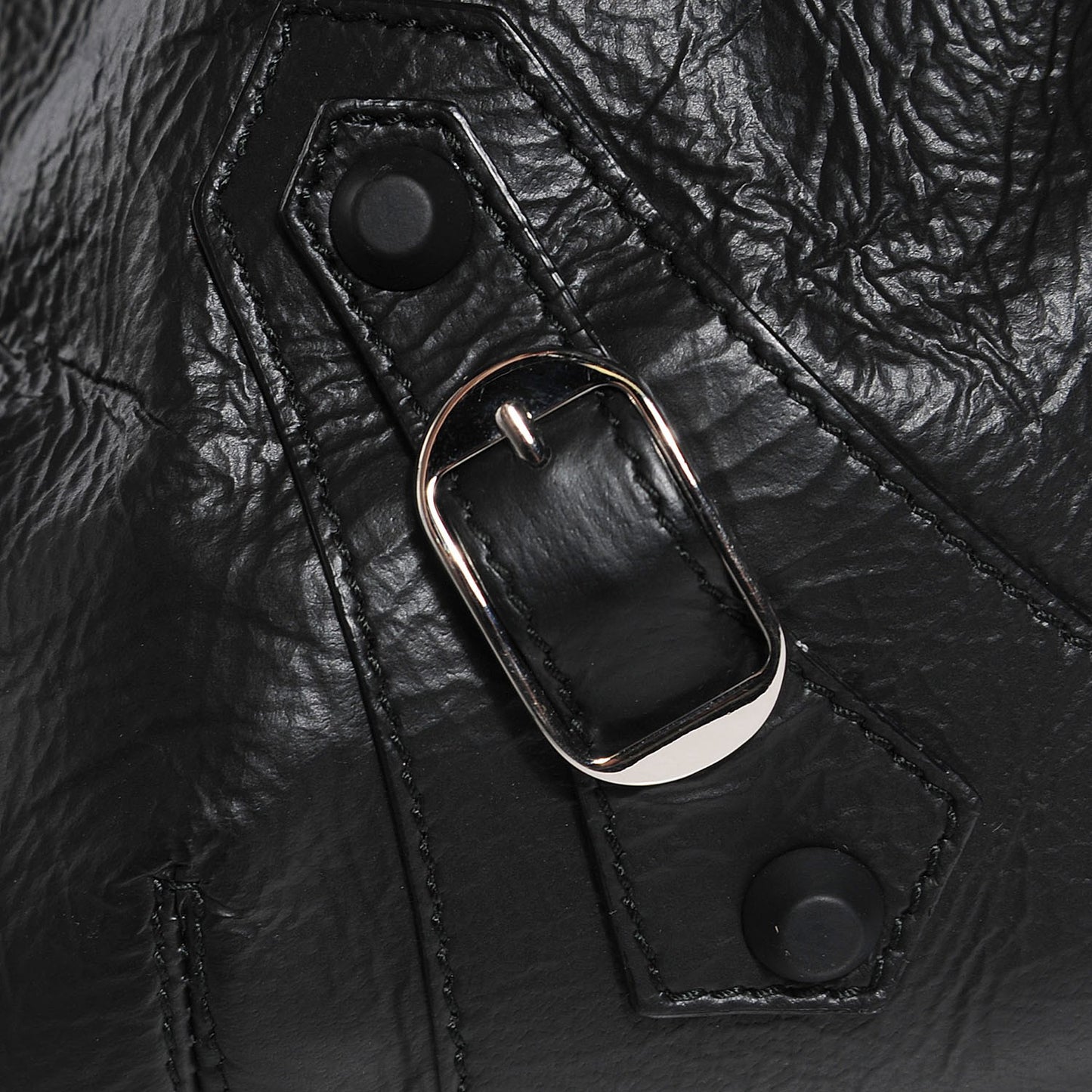 Matte Goatskin Rubber Covered Classic Hardware Mini Pompon Black