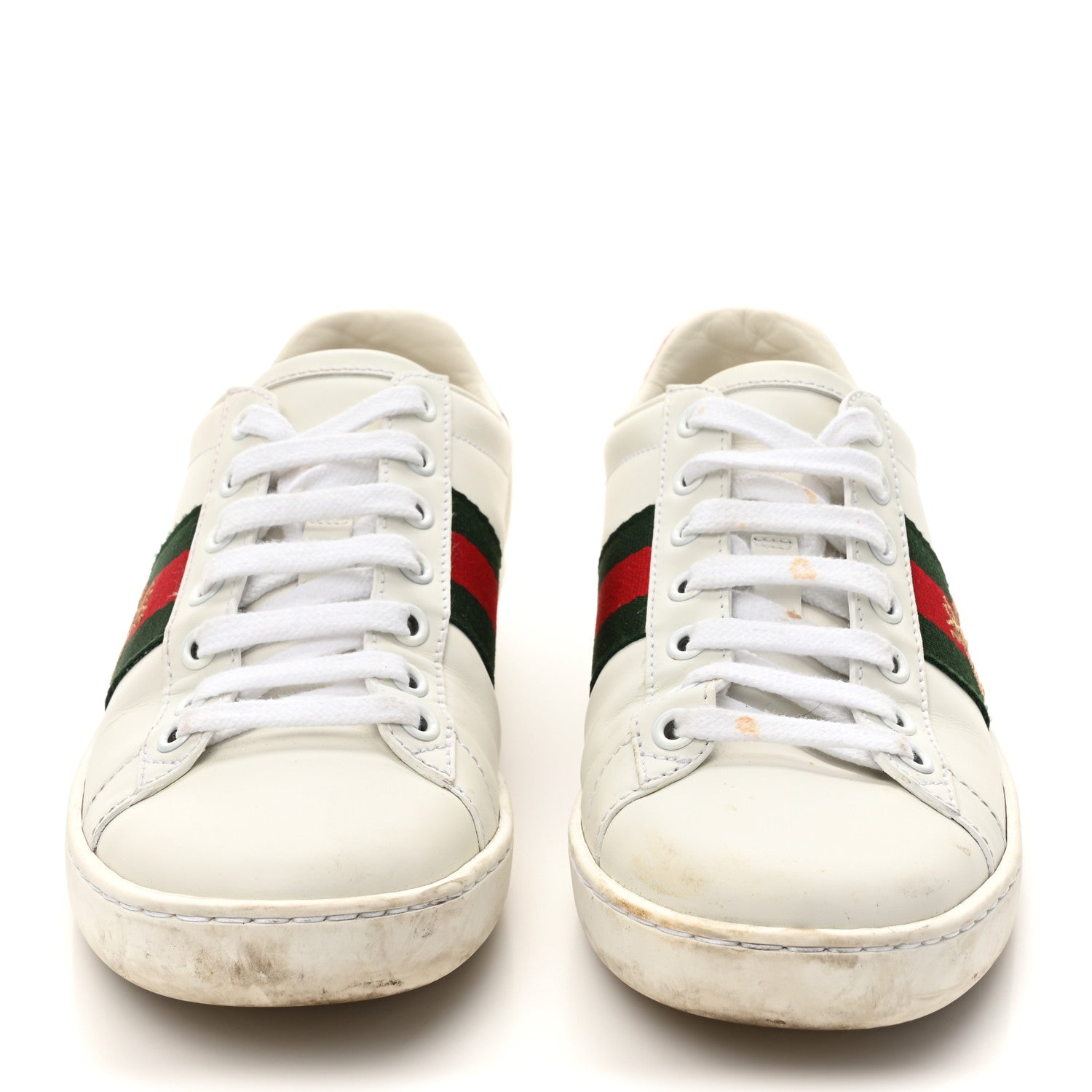 Gucci Calfskin Ayers Bee Embroidered Womens Ace Sneakers 36 White Green 3 of 14