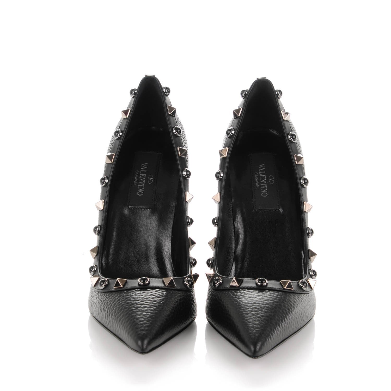 Valentino Garavani Pebbled Calfskin Onyx Rockstud Rolling 100mm Pumps 35.5 Black 2 of 7