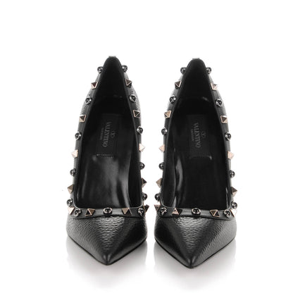 Valentino Garavani Pebbled Calfskin Onyx Rockstud Rolling 100mm Pumps 35.5 Black 2 of 7