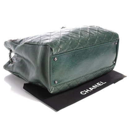Chanel Iridescent Caviar Quilted Tall Chic Shopping Tote Dark Green 4 of 7