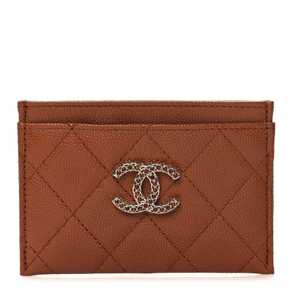 Chanel Shiny Caviar Quilted Strass Quilted Crystal Card Holder Brown 1 of 9