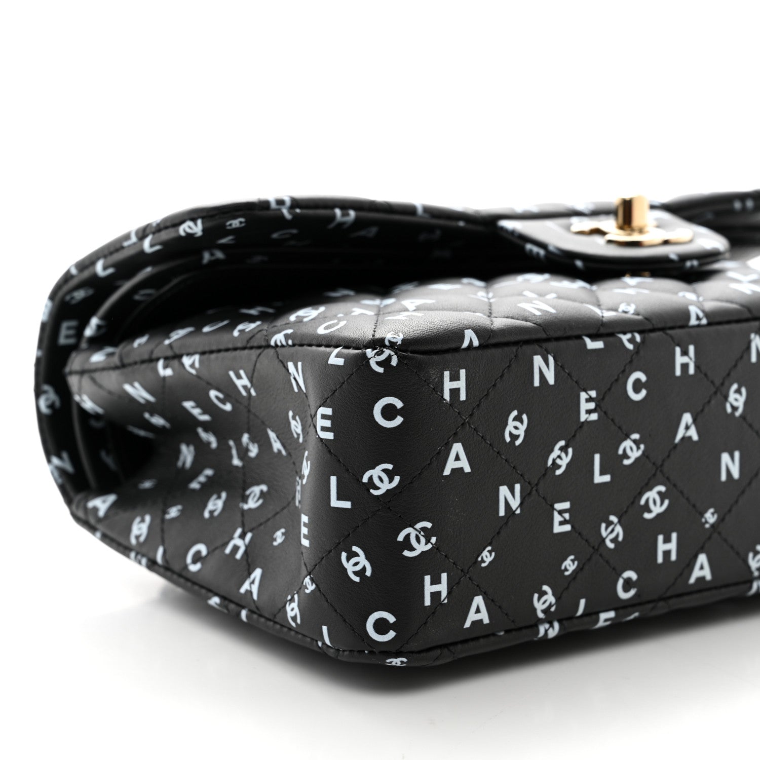 Chanel Lambskin Quilted Logo CC Printed Small Double Flap Black White 9 of 11