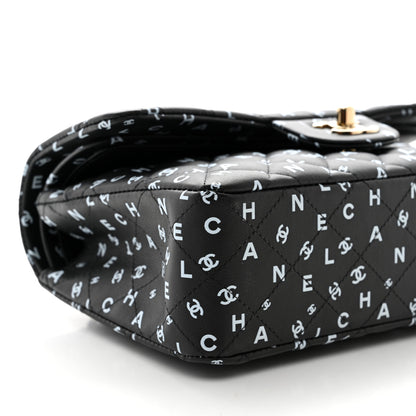 Chanel Lambskin Quilted Logo CC Printed Small Double Flap Black White 9 of 11