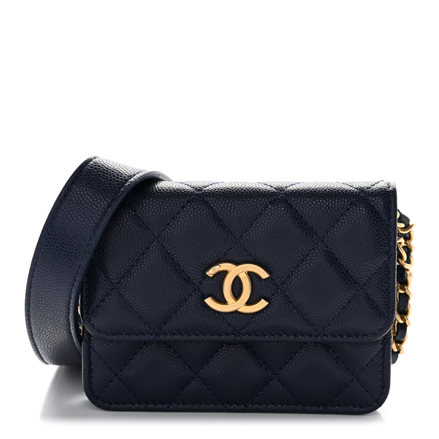 Chanel Caviar Quilted Twist Your Buttons Coin Purse With Chain Navy 1 of 12