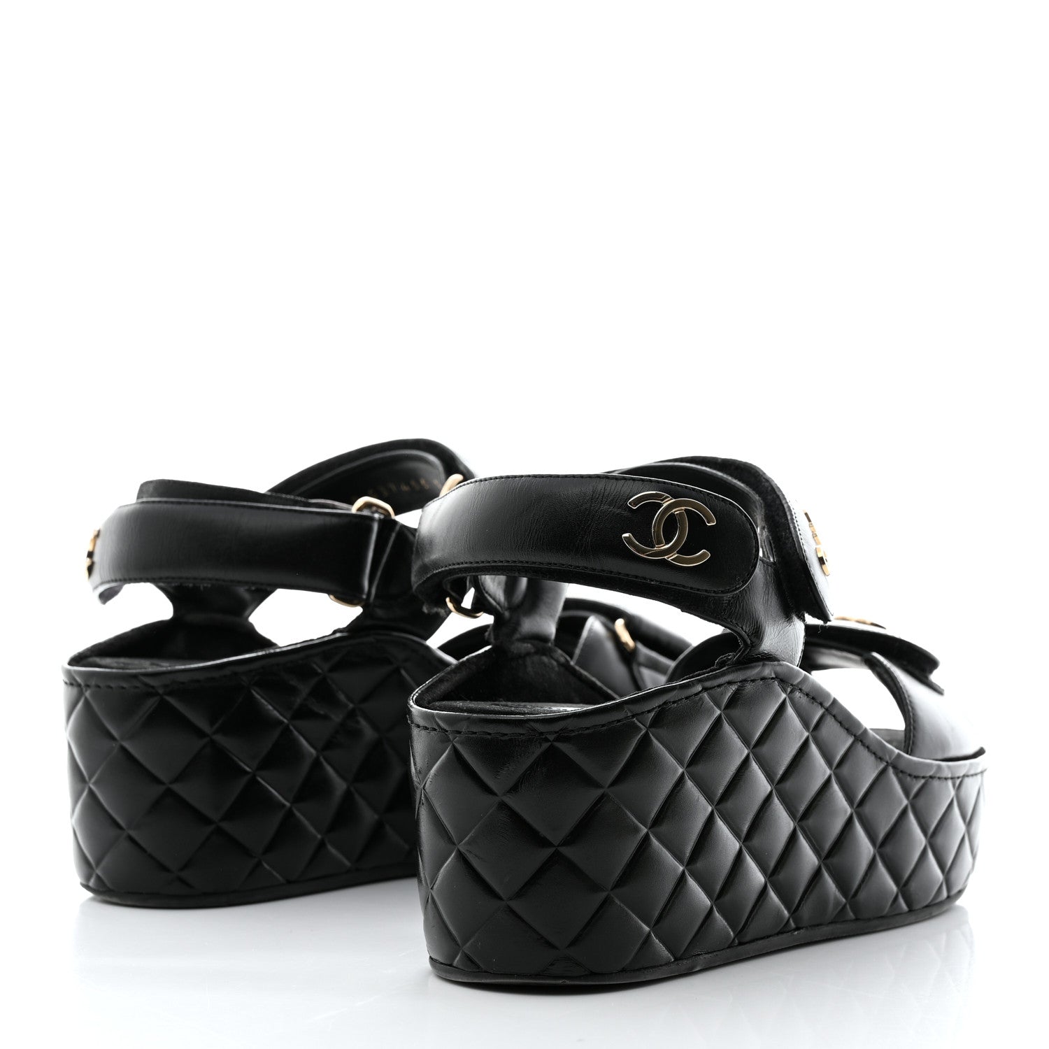 Chanel Shiny Calfskin Logo Platform Sandals 37 Black 4 of 9