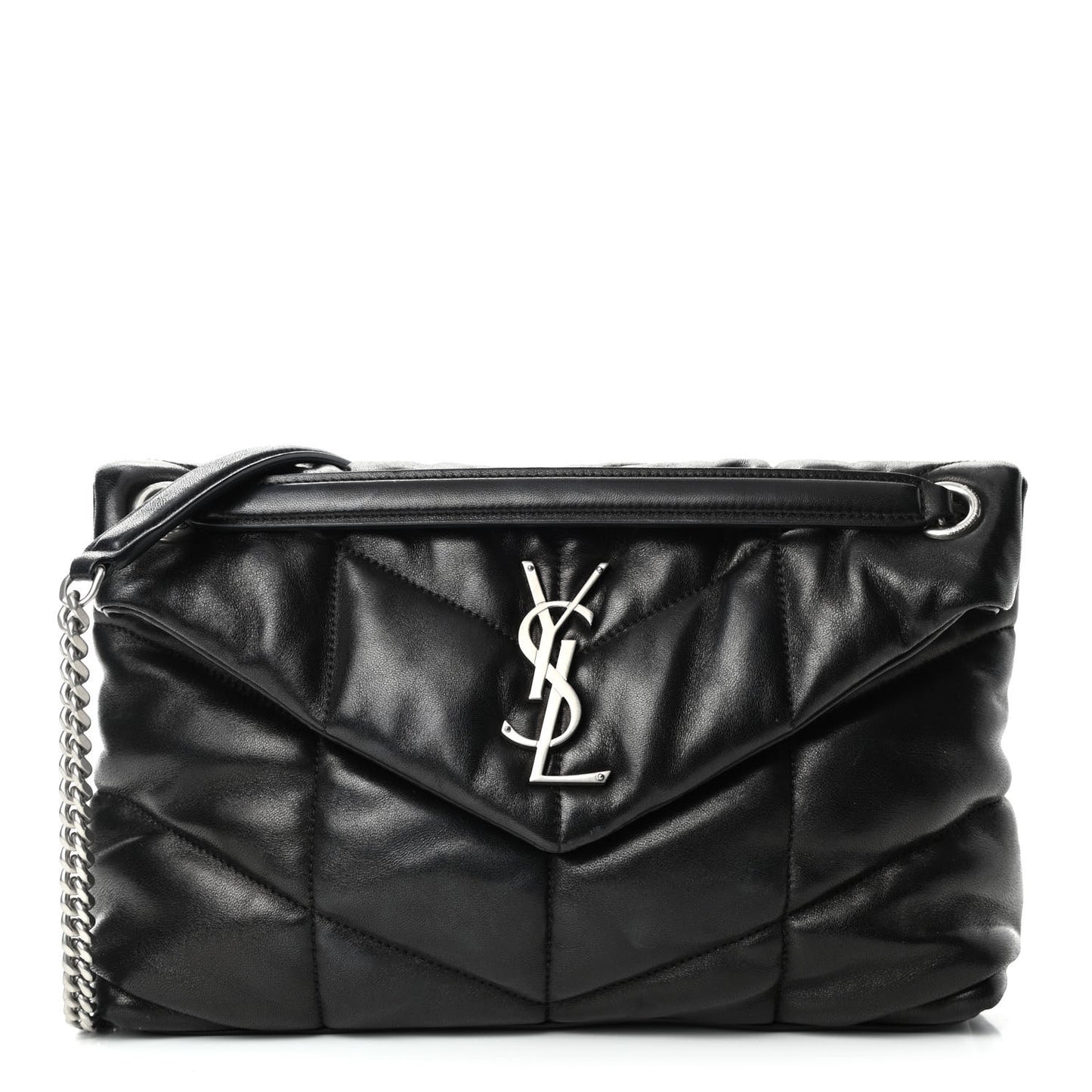 Lambskin Quilted Small Loulou Puffer Monogram Chain Satchel Black