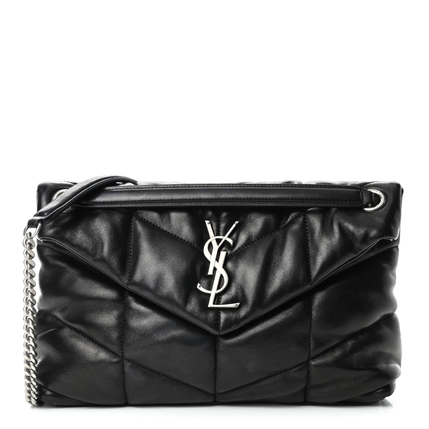 Saint Laurent Lambskin Quilted Small Loulou Puffer Monogram Chain Satchel Black 1 of 4