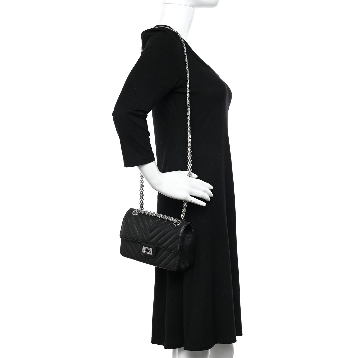 Chanel Aged Calfskin Chevron Quilted 2.55 Reissue Mini Flap Black 2 of 11