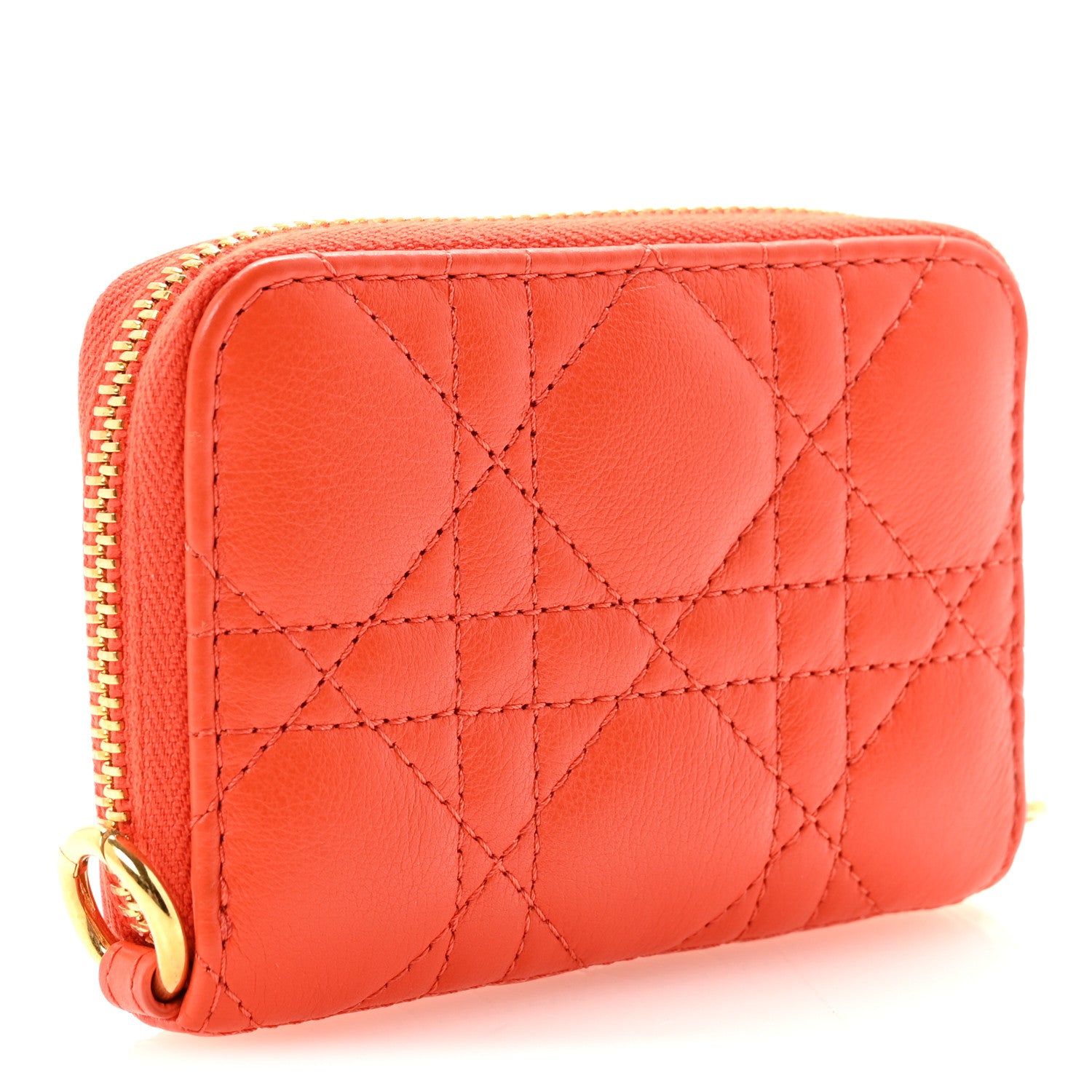 Christian Dior Grained Calfskin Supple Cannage Caro Compact Wallet  Orange 3 of 7