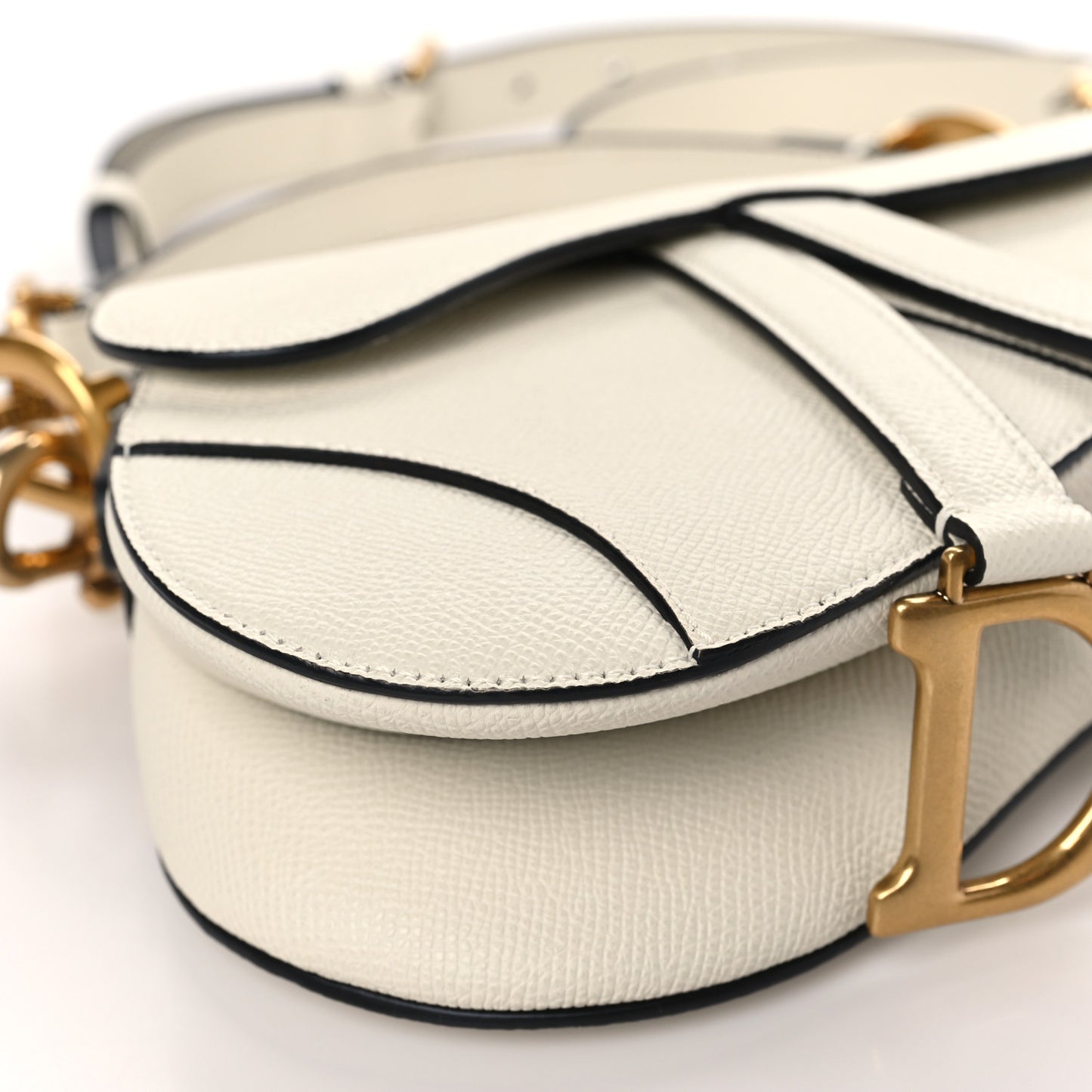 Grained Calfskin Mini Saddle Bag With Strap White