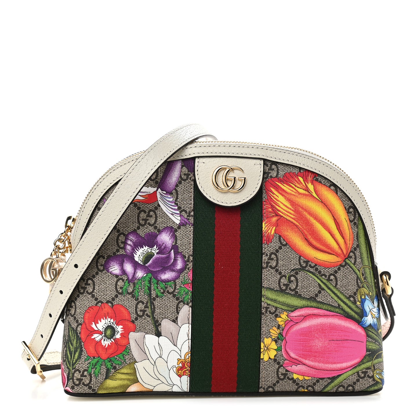 GG Supreme Monogram Flora Web GG Small Ophidia Dome Shoulder Bag White