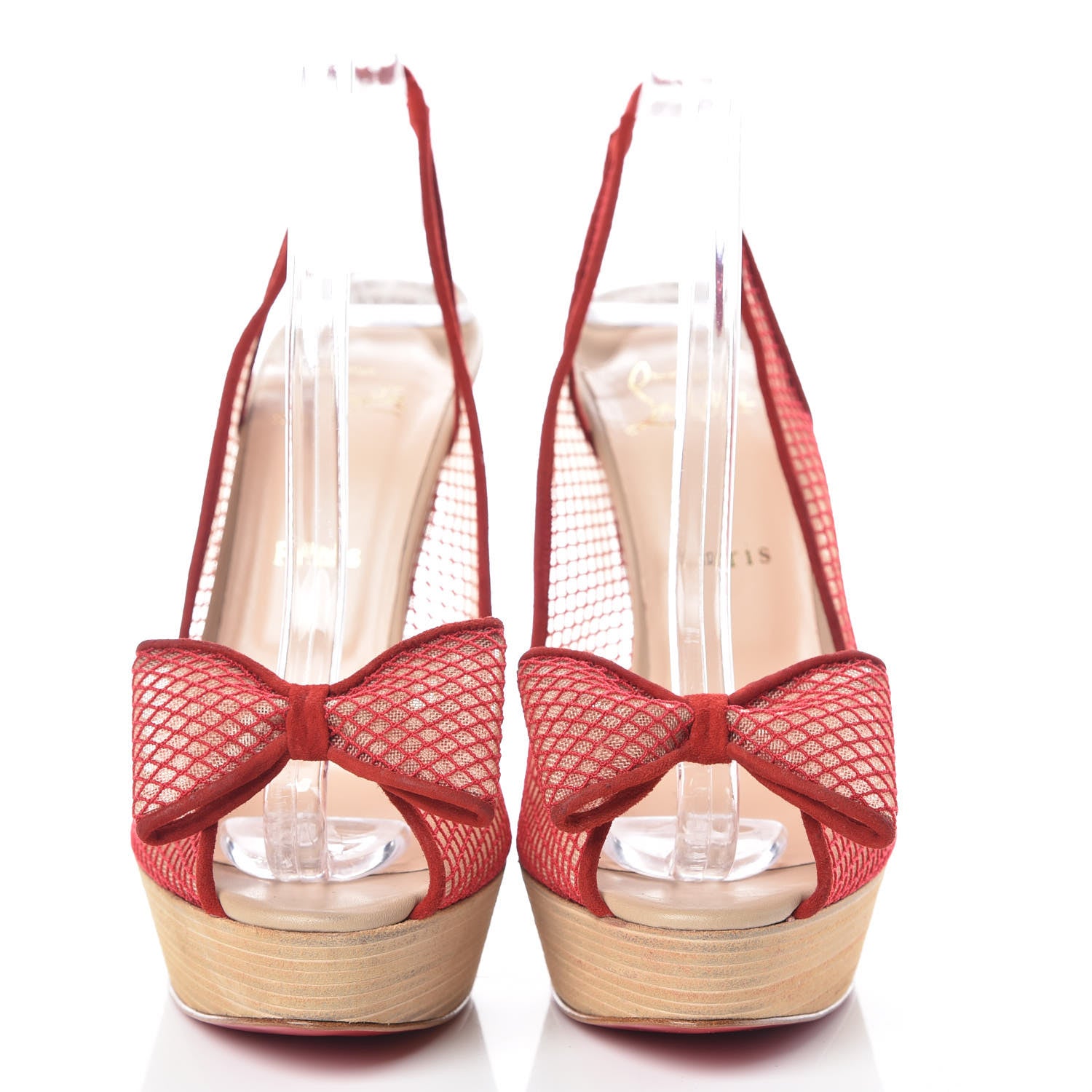 Christian Louboutin Fishnet Mesh Exclu 140 Platform Slingback Pumps 40 Red 2 of 11