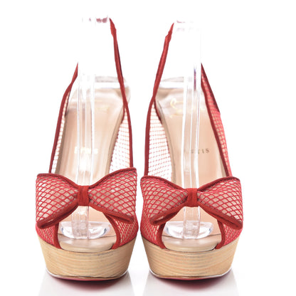 Christian Louboutin Fishnet Mesh Exclu 140 Platform Slingback Pumps 40 Red 2 of 11