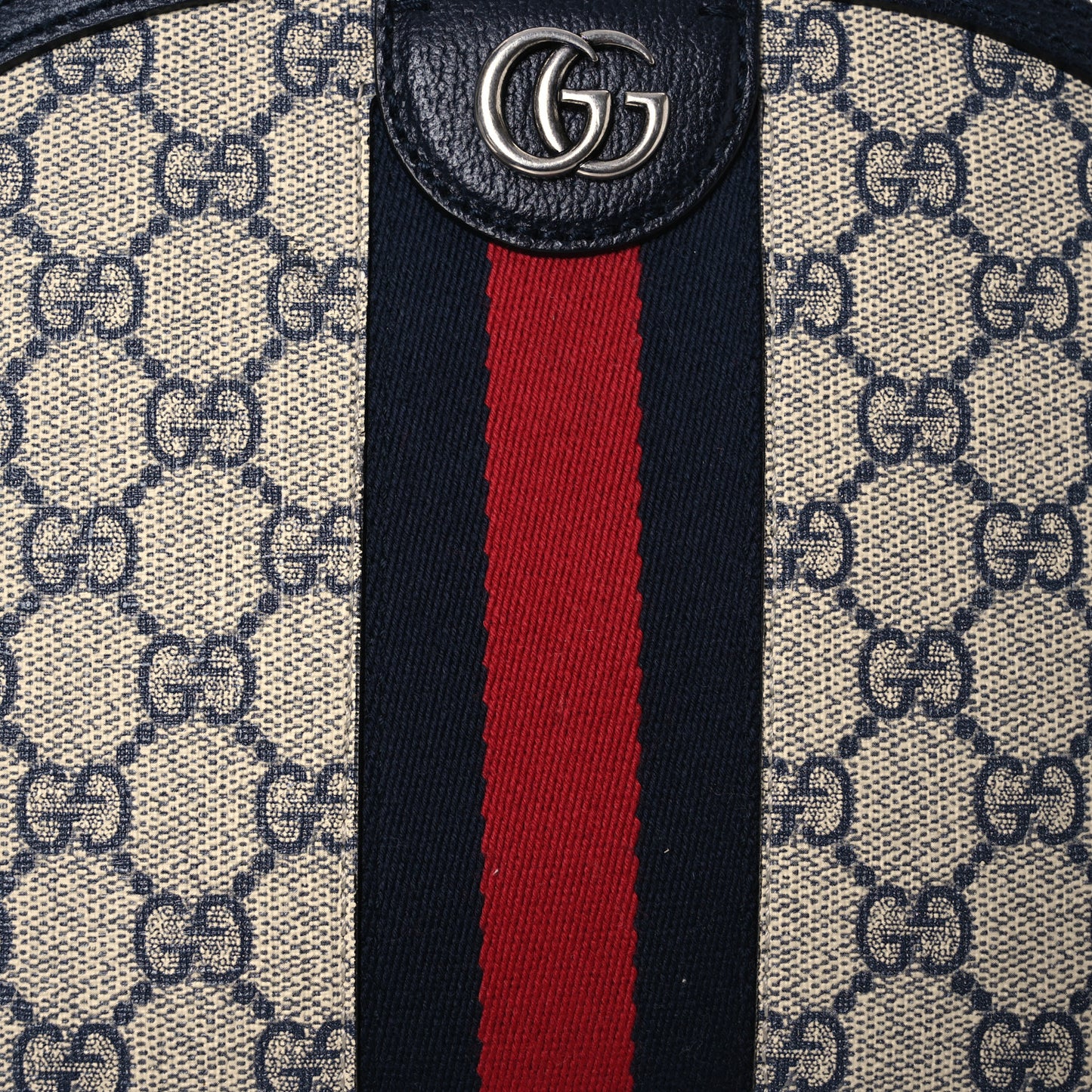 GG Supreme Monogram Textured Dollar Calfskin Web Small Ophidia Dome Shoulder Bag Beige Blue