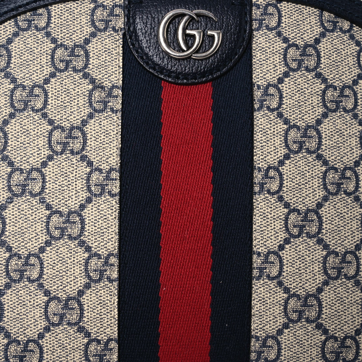 Gucci GG Supreme Monogram Textured Dollar Calfskin Web Small Ophidia Dome Shoulder Bag Beige Blue 9 of 14