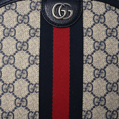 Gucci GG Supreme Monogram Textured Dollar Calfskin Web Small Ophidia Dome Shoulder Bag Beige Blue 9 of 14