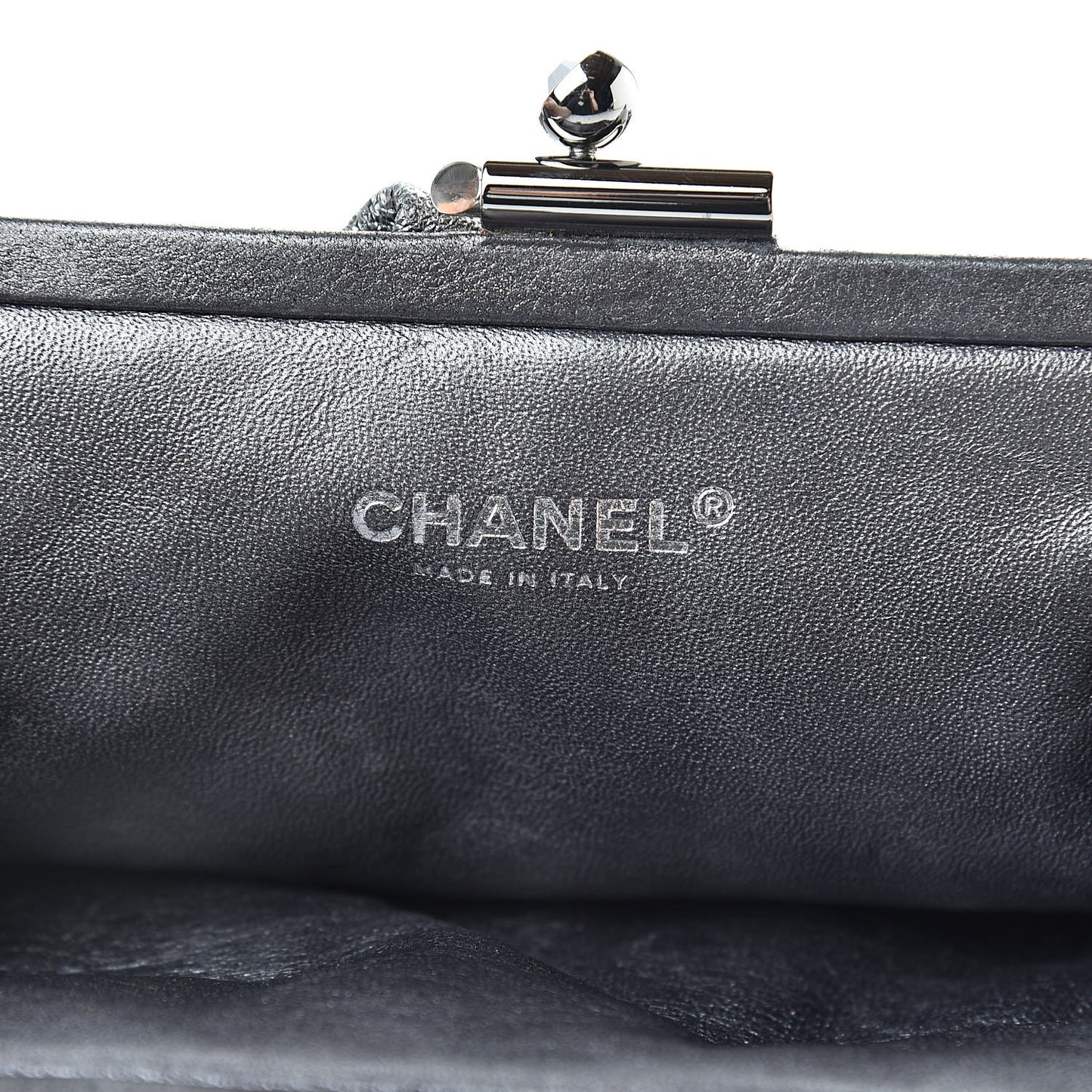 Metallic Crackled Calfskin Monte Carlo Clutch Dark Silver