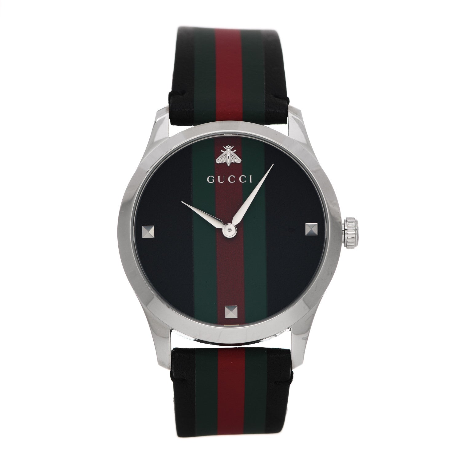 Gucci Stainless Steel Calfskin 38mm G-Timeless Stripe Web Quartz Watch Black 1 of 5