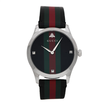 Gucci Stainless Steel Calfskin 38mm G-Timeless Stripe Web Quartz Watch Black 1 of 5