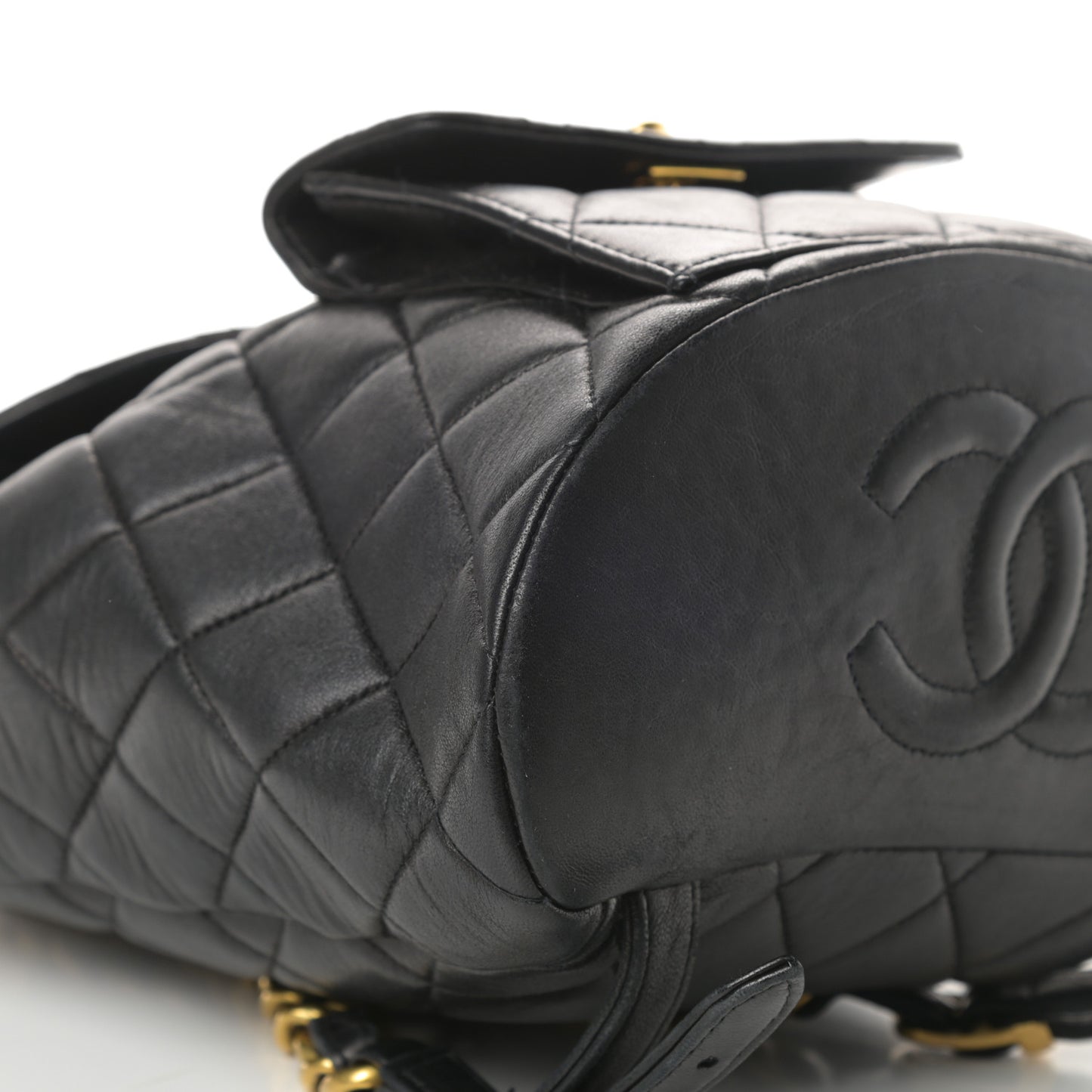 Lambskin Quilted Drawstring Backpack Black
