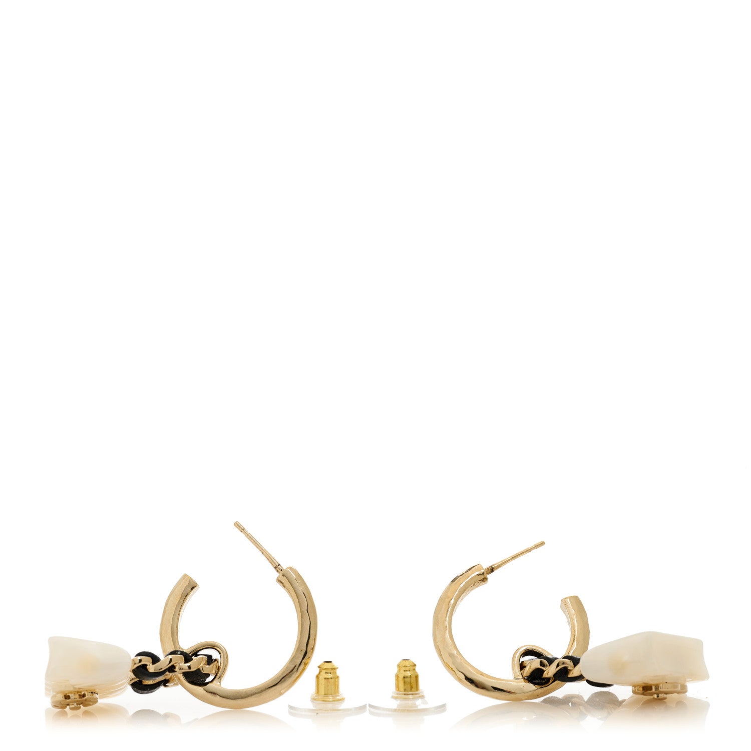 Chanel Metal Resin Calfskin Quilted CC Turnlock Chain Bag Earrings Gold Pearly White 3 of 4