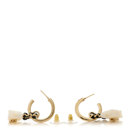 Chanel Metal Resin Calfskin Quilted CC Turnlock Chain Bag Earrings Gold Pearly White 3 of 4