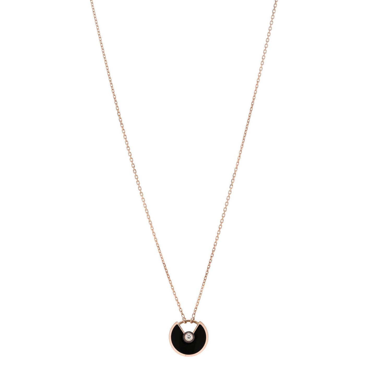 18K Pink Gold Diamond Black Onyx XS Amulette de Cartier Pendant Necklace