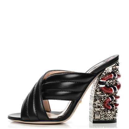 Gucci Malaga Kid Kingsnake Webby Crossover High Heel Slide Sandals 36.5 Black 1 of 9