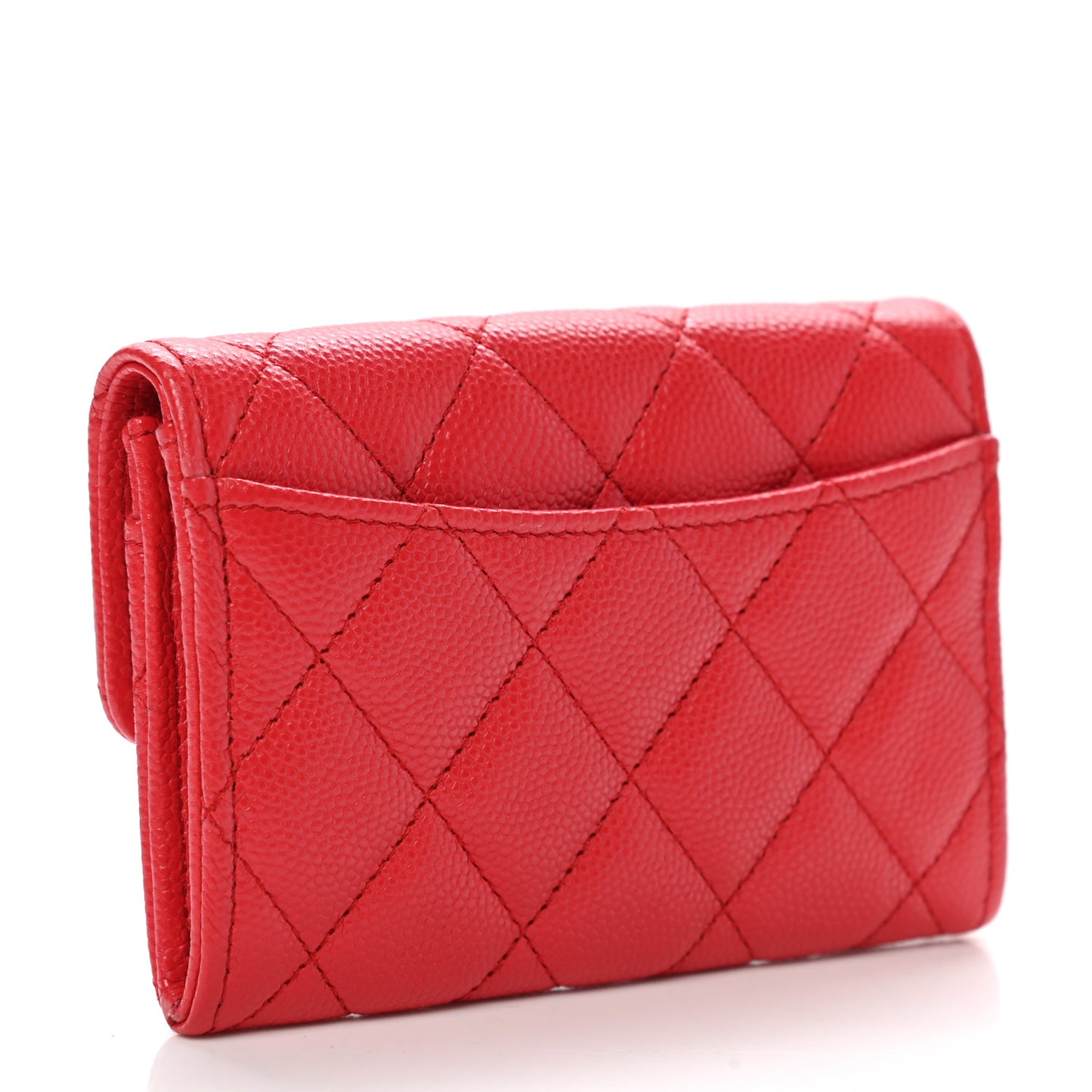 Caviar Quilted Flap Card Holder Wallet Red