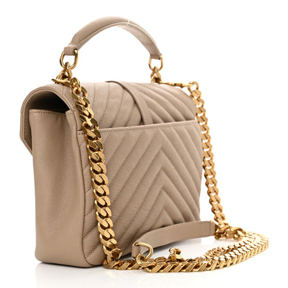 Saint Laurent Sheepskin Matelasse Chevron Monogram Medium College Bag Dark Beige 2 of 13