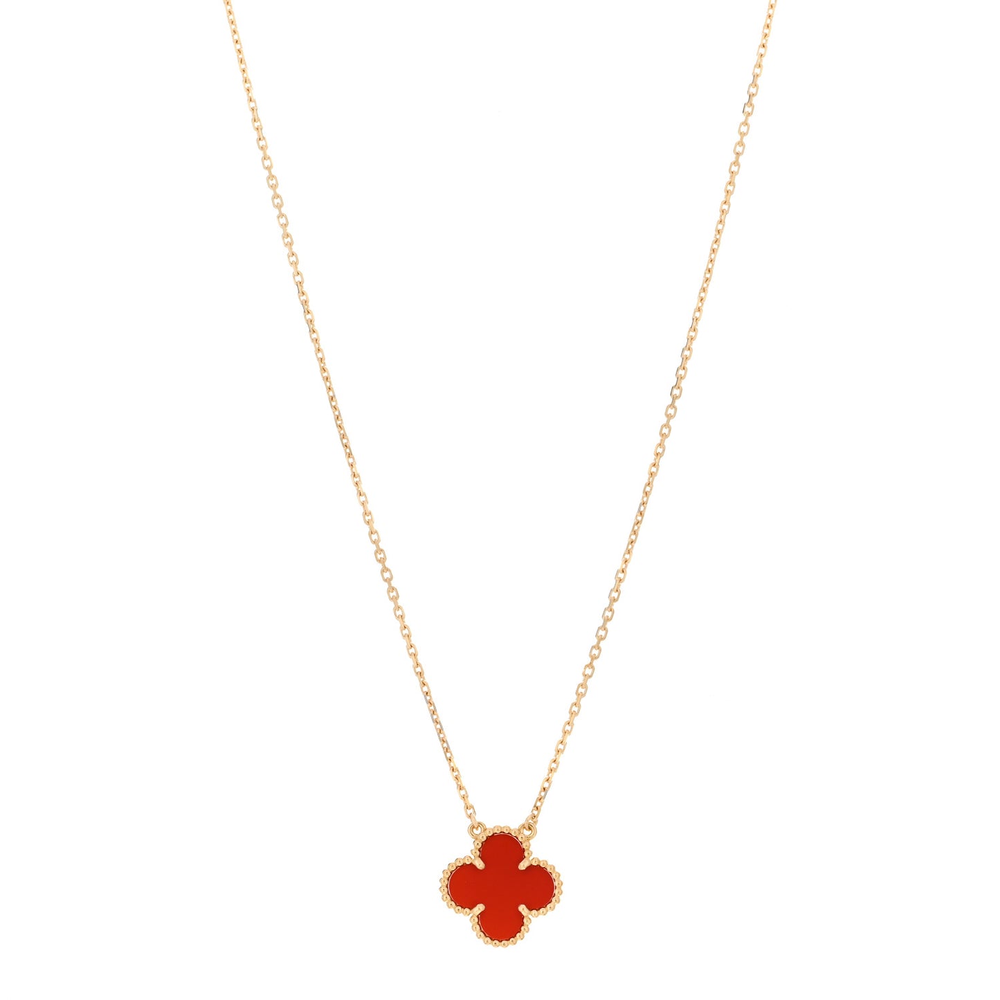 18K Yellow Gold Carnelian Vintage Alhambra Pendant Necklace