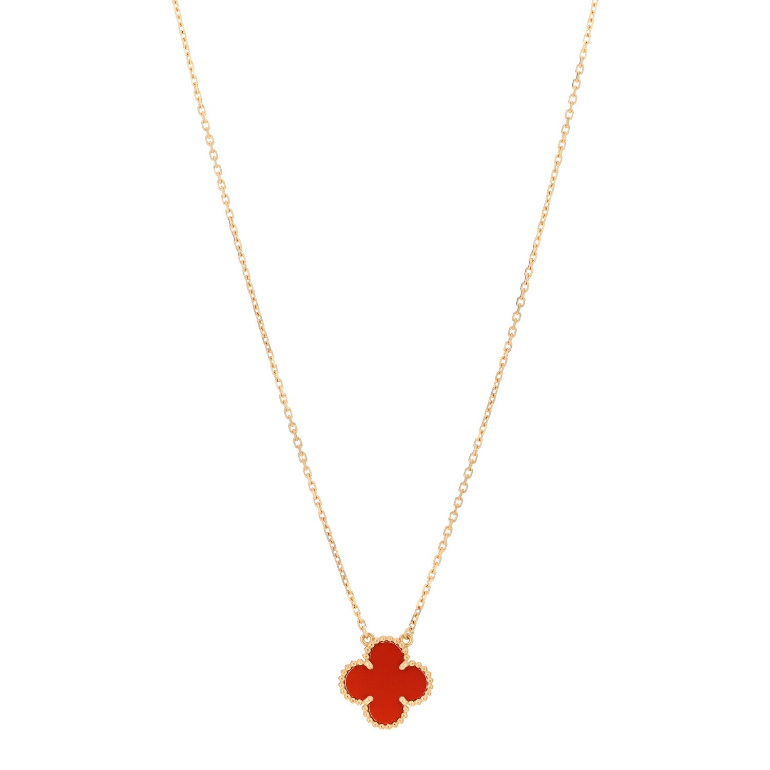 Van Cleef & Arpels 18K Yellow Gold Carnelian Vintage Alhambra Pendant Necklace 1 of 6