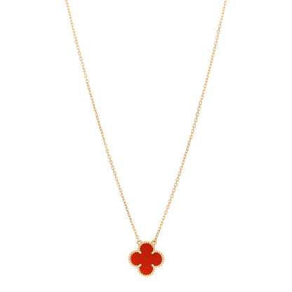 Van Cleef & Arpels 18K Yellow Gold Carnelian Vintage Alhambra Pendant Necklace 1 of 6