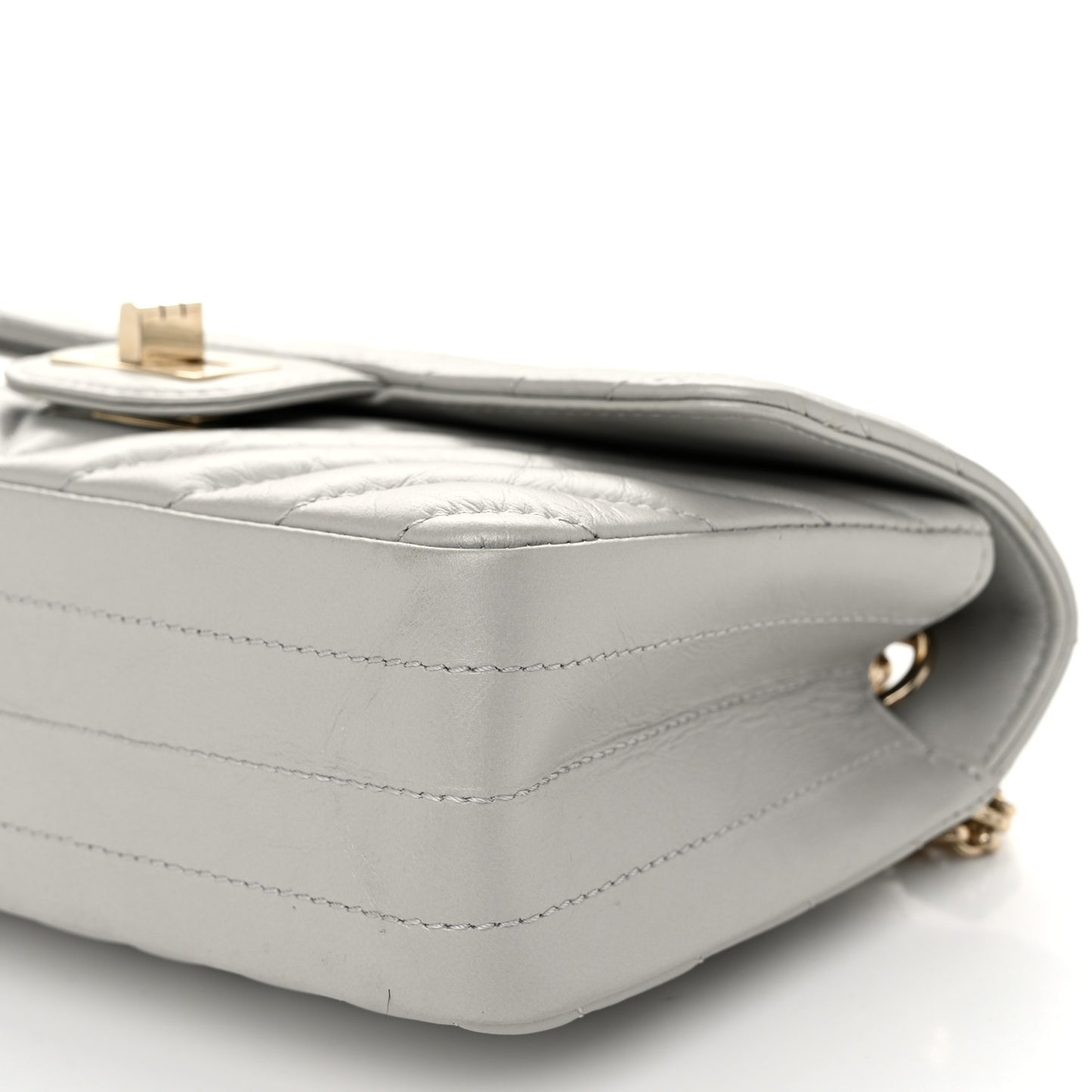 Metallic Aged Calfskin Chevron Quilted 2.55 Reissue Mini Flap Silver