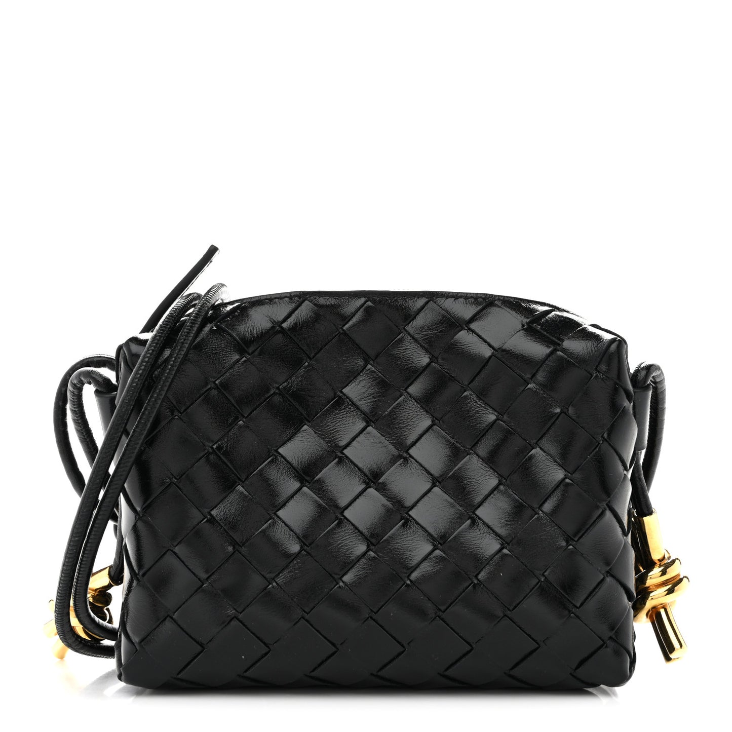 Polished Nappa Intrecciato Metallic Knot Mini Loop Camera Bag Black