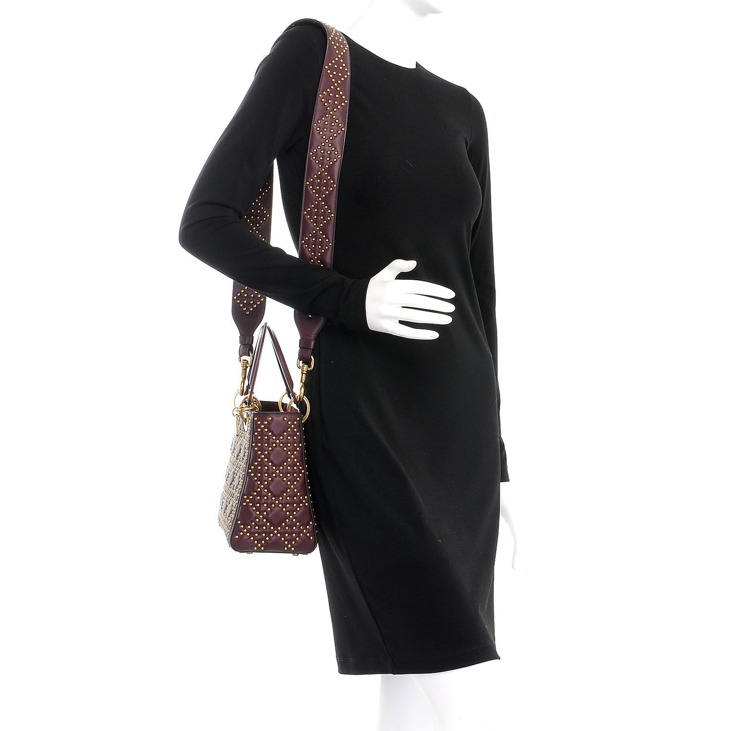 Calfskin Cannage Studded Medium Supple Lady Dior Deep Amaranth