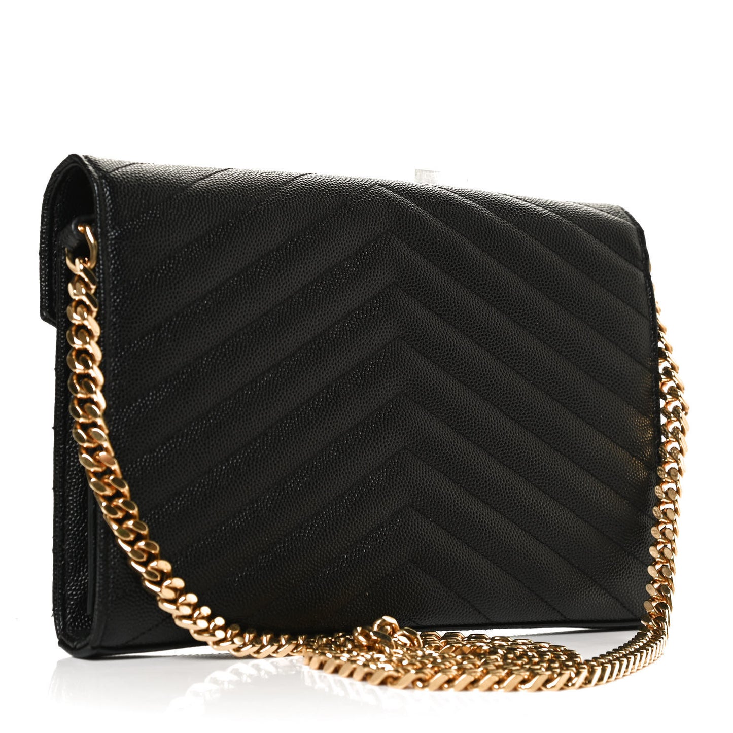 Grain De Poudre Matelasse Chevron Monogram Chain Wallet Black