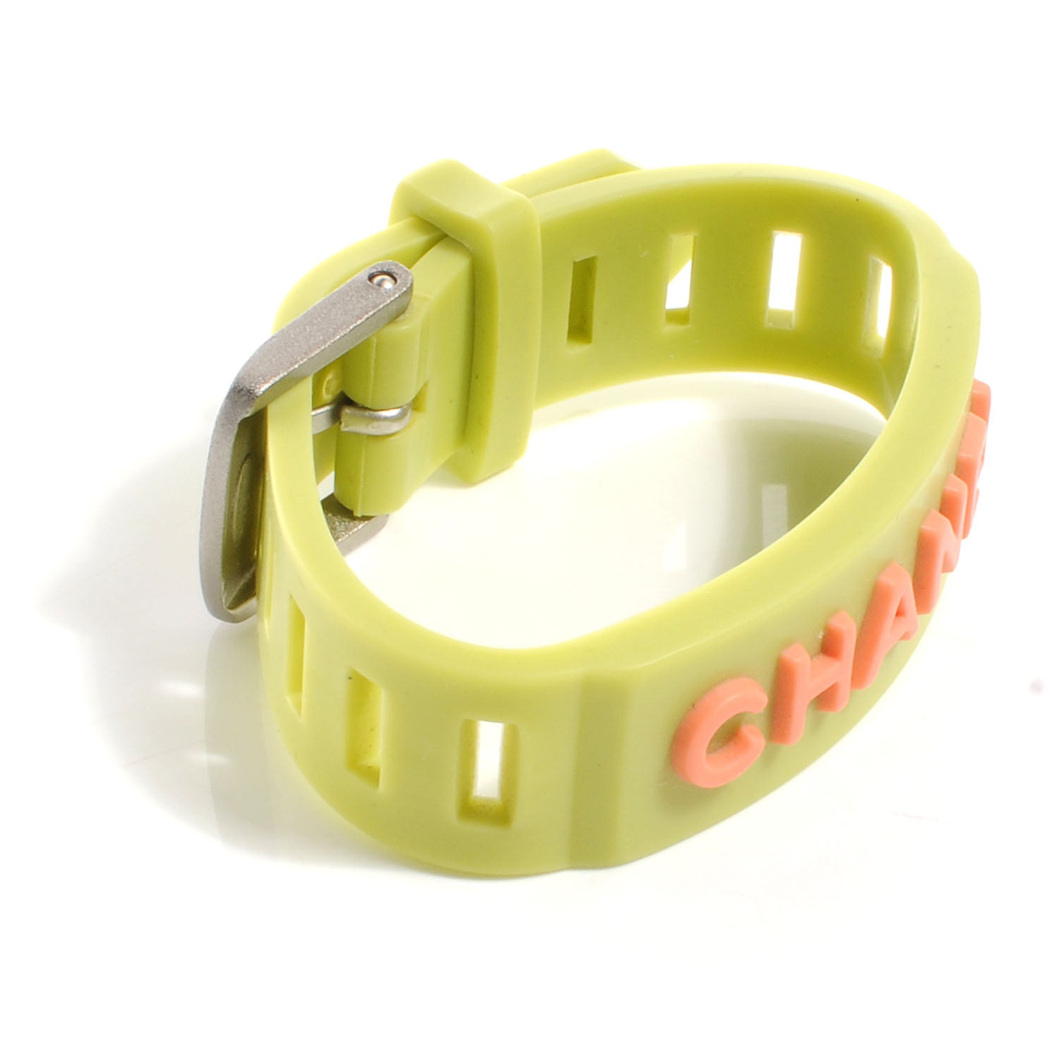 Chanel CC Rubber Bracelet Lime Coral 4 of 4