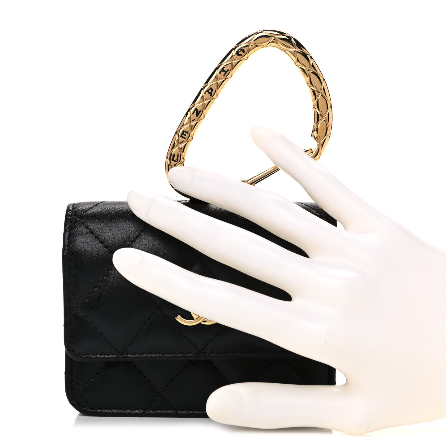 Lambskin Quilted CC Hook Card Holder Black