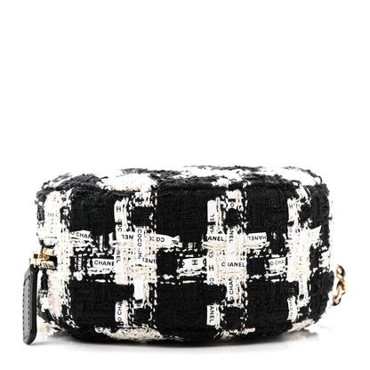Chanel Tweed Quilted Round Clutch With Chain Black Ecru White 4 of 10