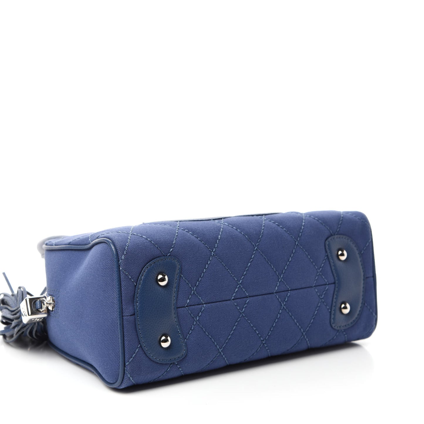 Canvas Quilted Small Tassel Bowler Blue