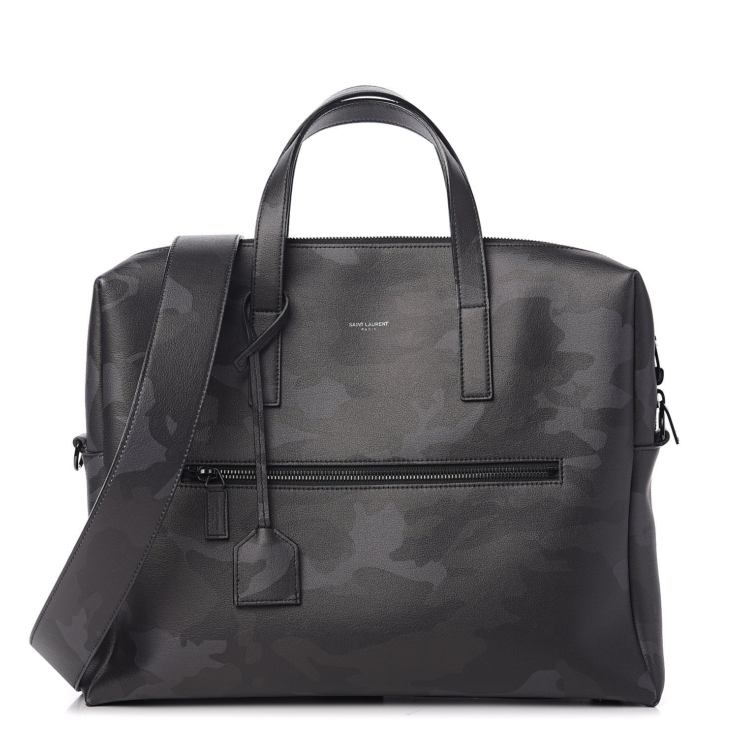 Saint Laurent Calfskin Camouflage Bold Briefcase Black Grey 1 of 8
