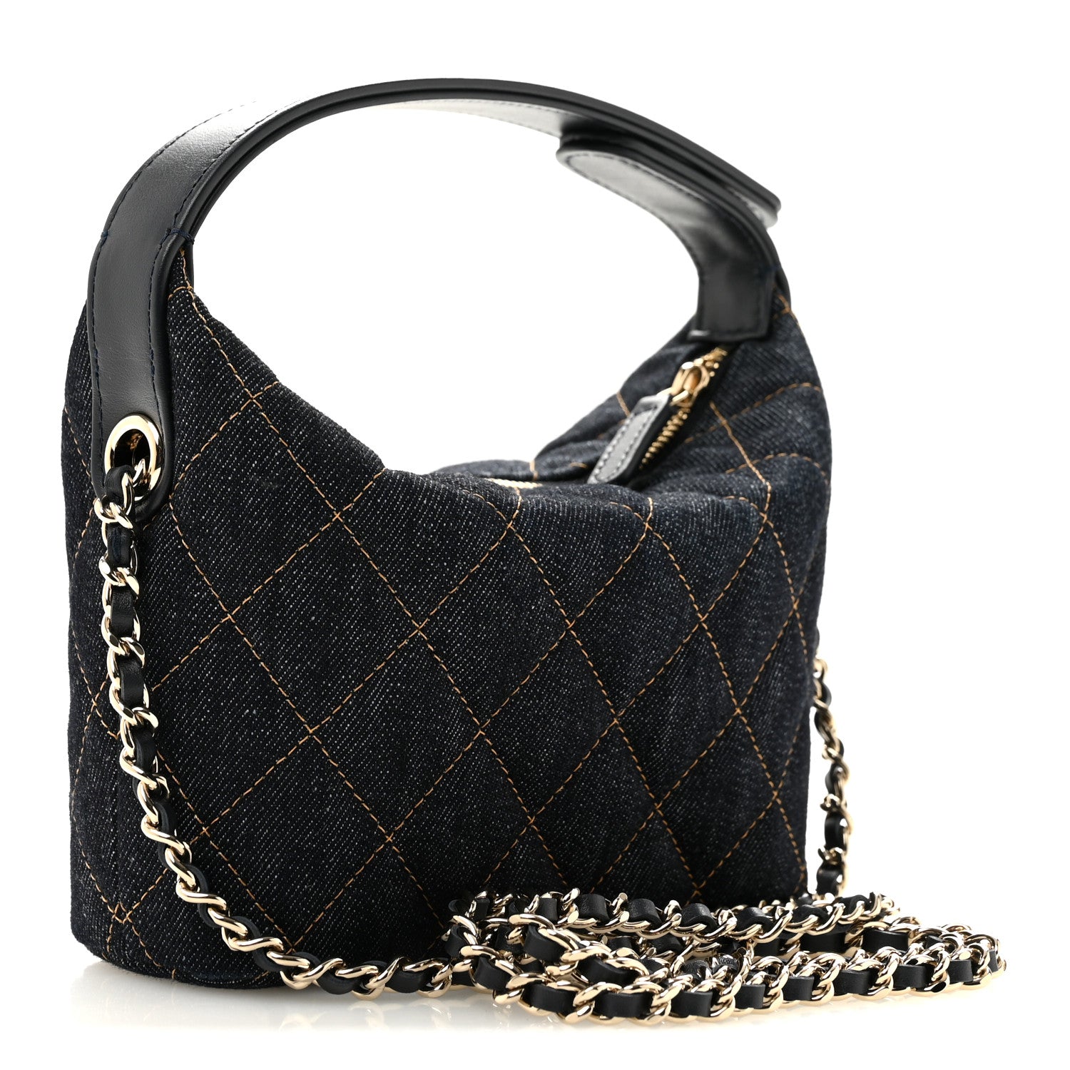 Chanel Denim Quilted Hobo Clutch With Chain Dark Blue Orange 2 of 10